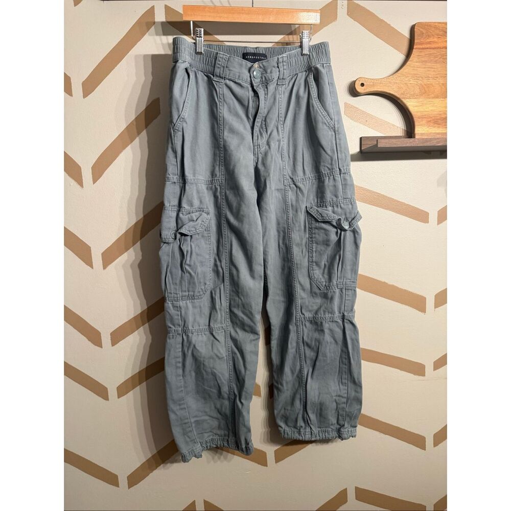 Aeropostale Gray Straight Leg Elastic Waist Cotton Utility Cargo Pants Small